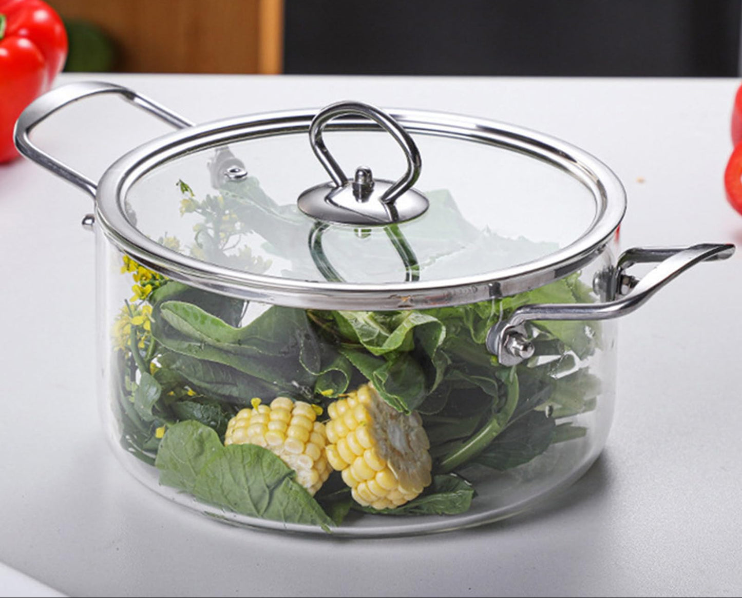 olla de vidrio 2.5 litros plateada