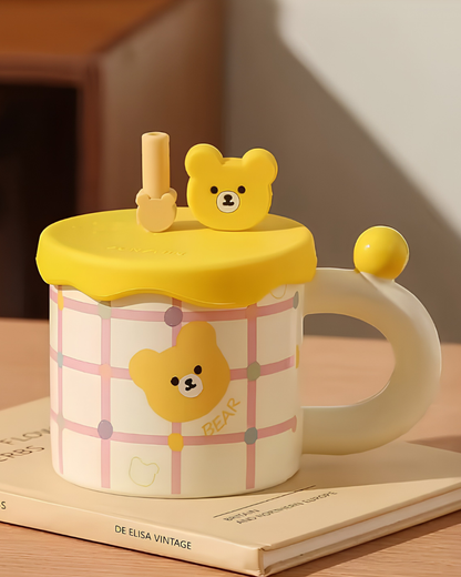 Taza cereamica Osito con Tapa y pitillo
