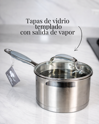 Juego de ollas x7 piezas de acero quirurgico Kaisa Villa (4 ollas, 3 tapas)