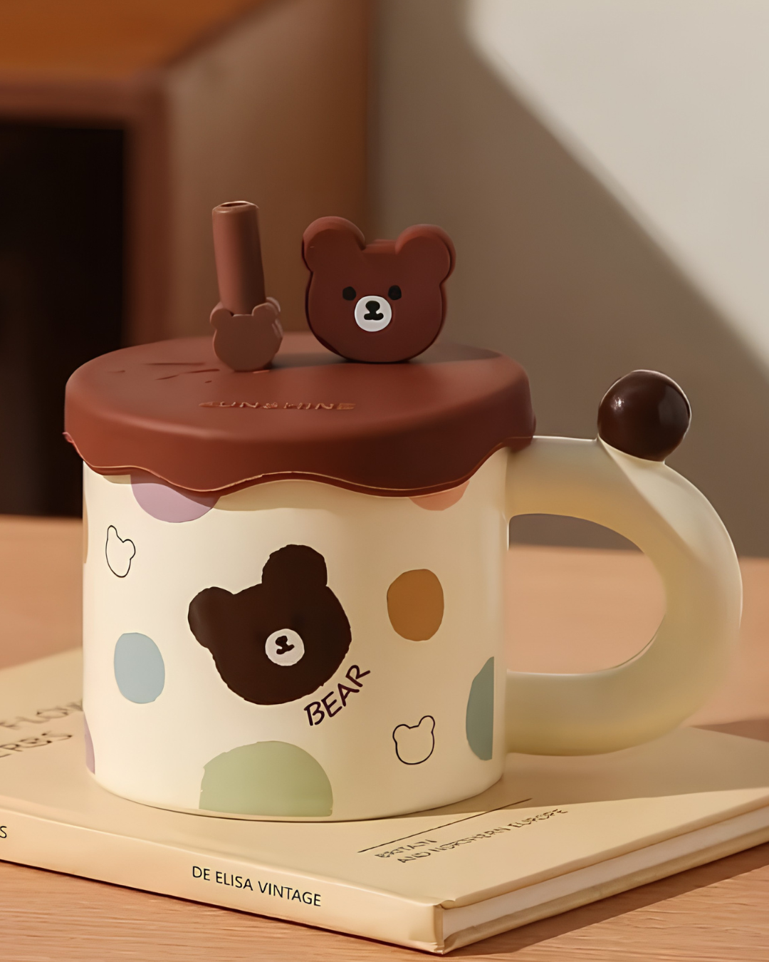 Taza cereamica Osito con Tapa y pitillo