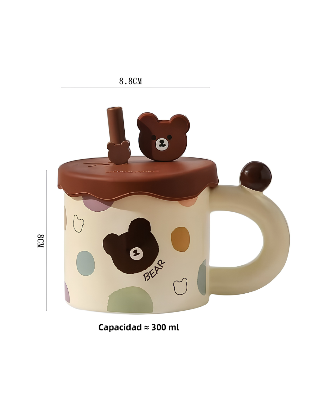 Taza cereamica Osito con Tapa y pitillo