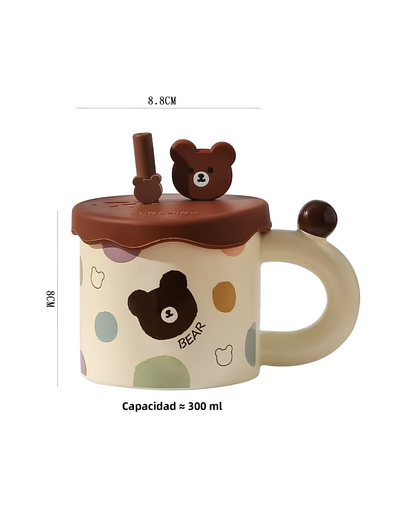 Taza cereamica Osito con Tapa y pitillo