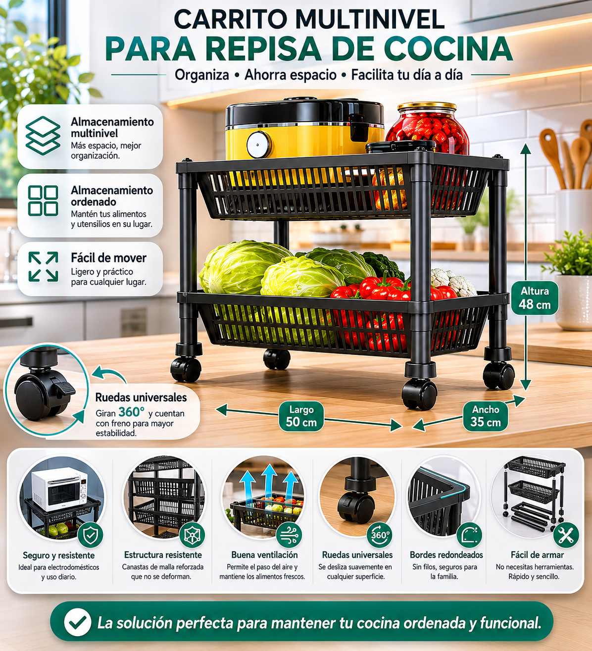Organizador 2 niveles con ruedas