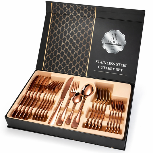 Juego de Cubiertos Dorados 24 Piezas oro rosa