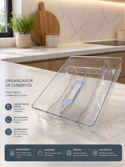 Organizador de cubiertos en acrilico x5 espacios