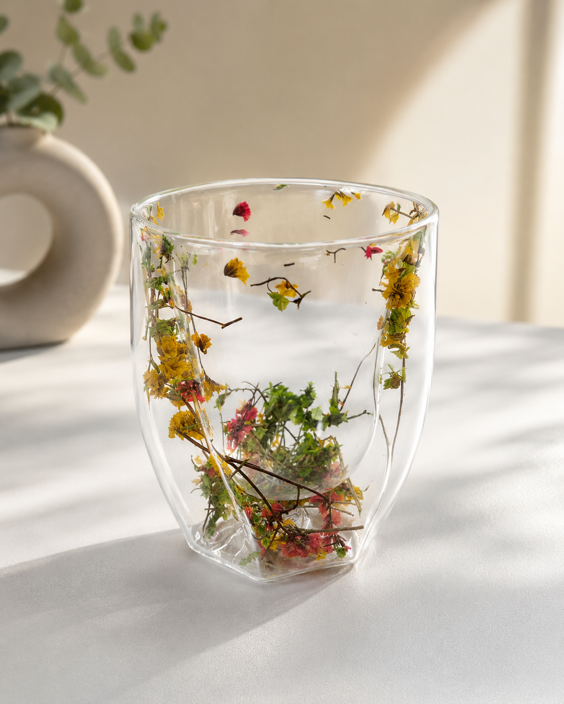 Vaso de virio doble pared con flores