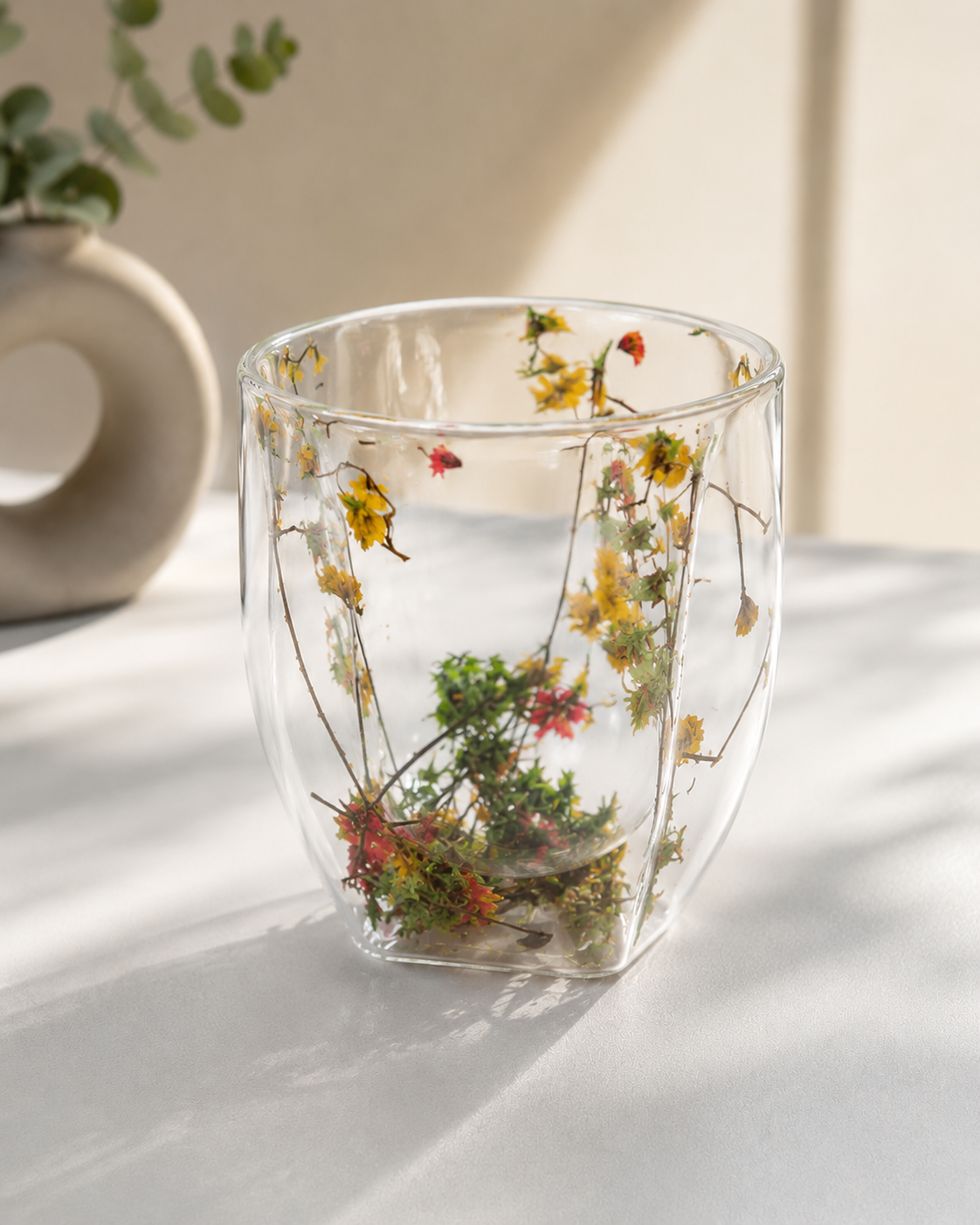 Vaso de virio doble pared con flores