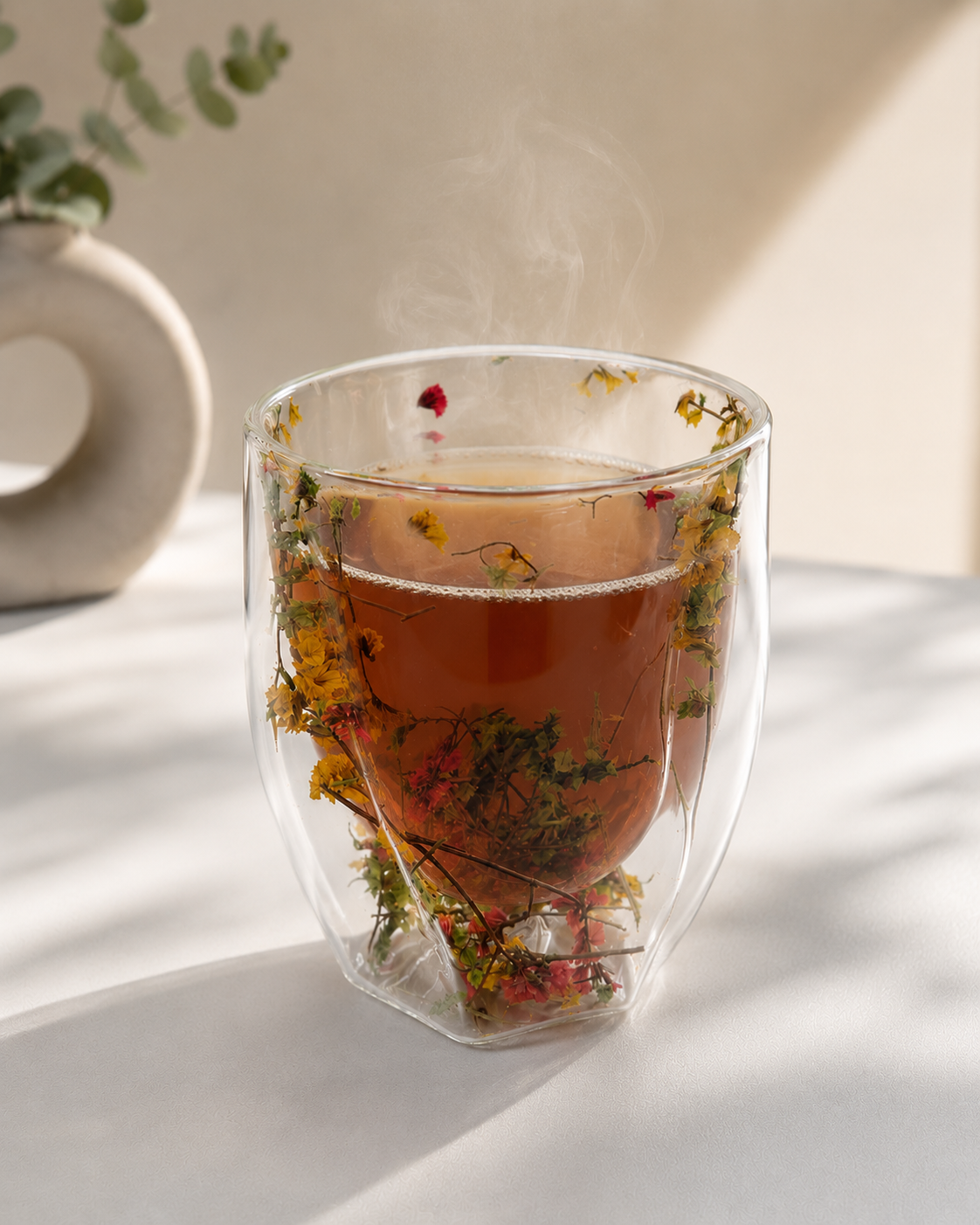 Vaso de virio doble pared con flores