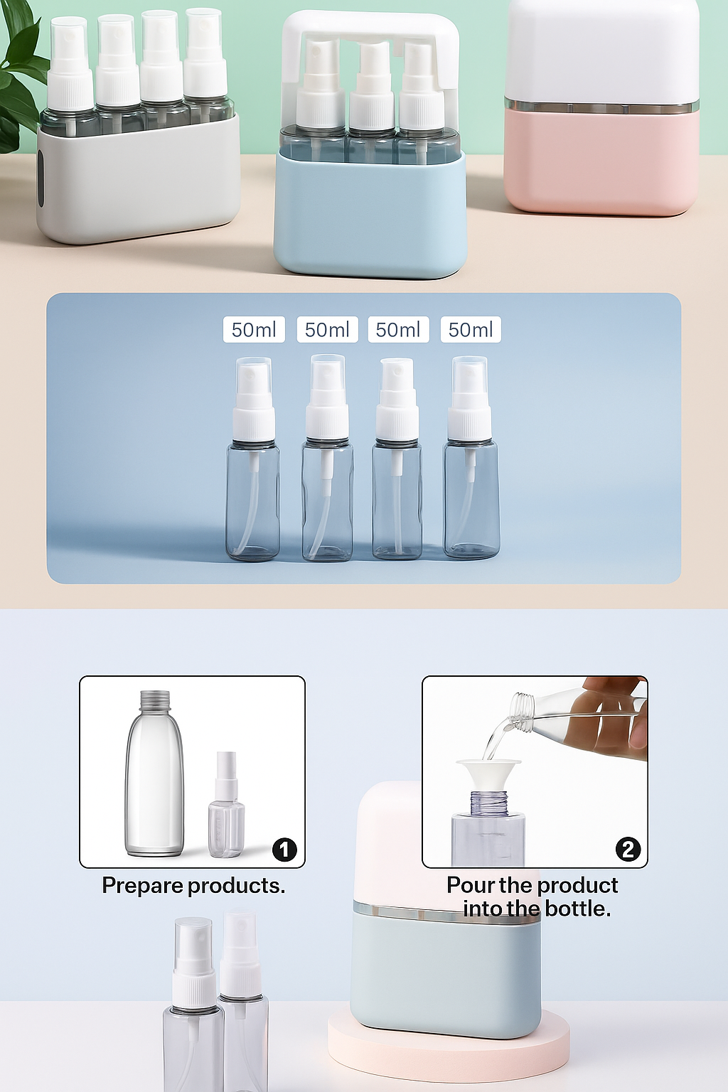 Set de botellas viajeras x4