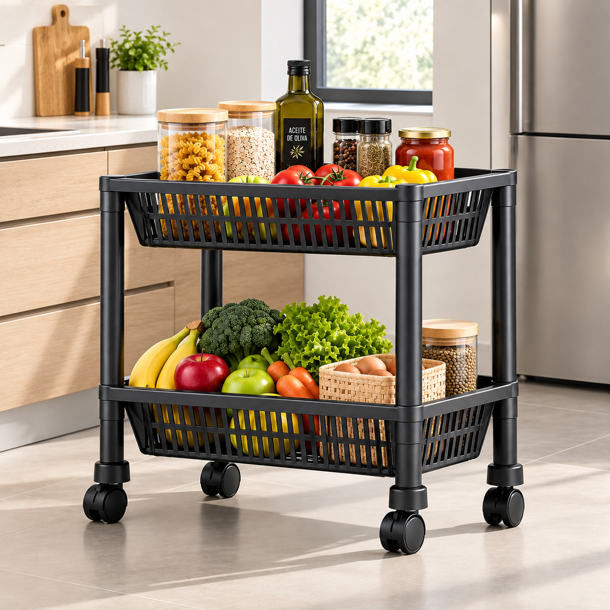carrito organizador 2 niveles con ruedas