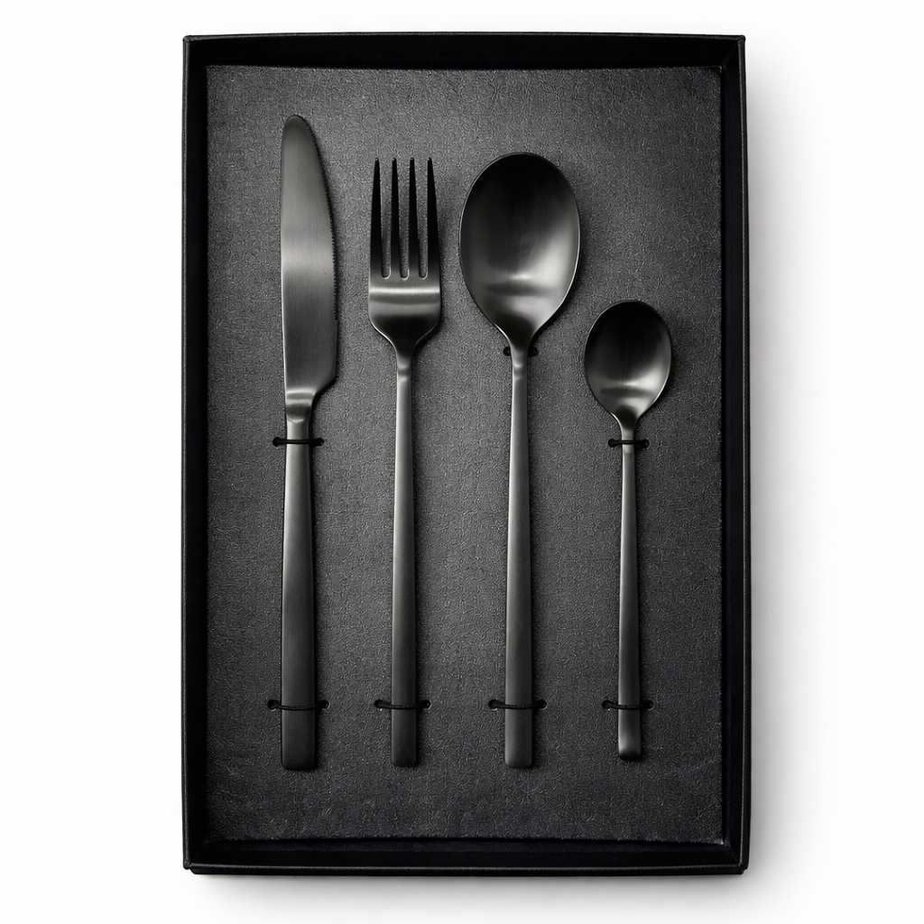 Juego de cubiertos negros