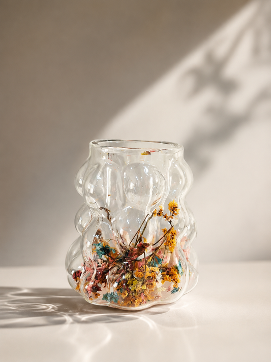 Vaso de vidrio doble pared con flores