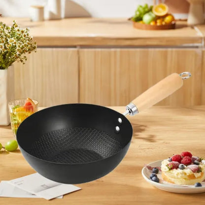 Sartén wok con mango de madera
