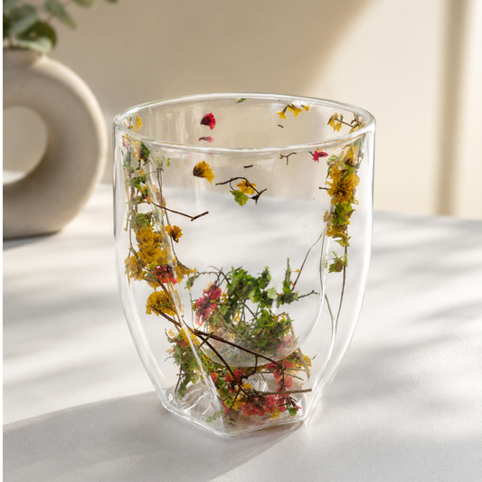 Vaso de virio doble pared con flores