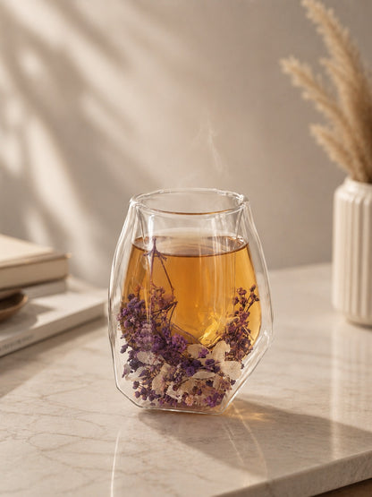 Vaso de vidrio doble pared con flores