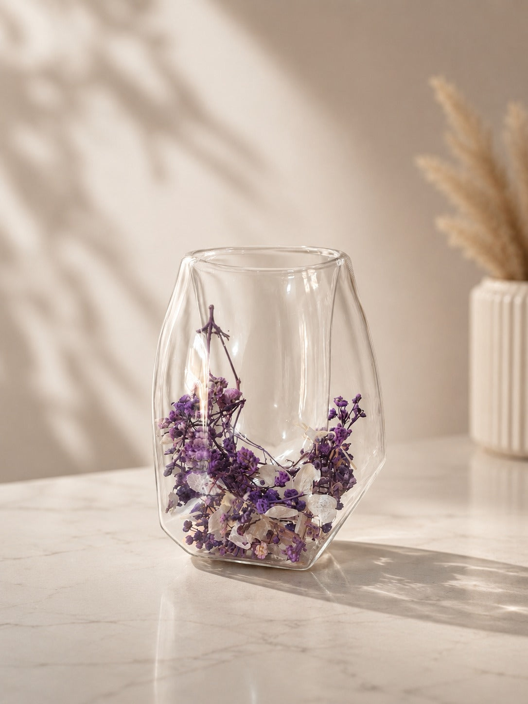 Vaso de vidrio doble pared con flores
