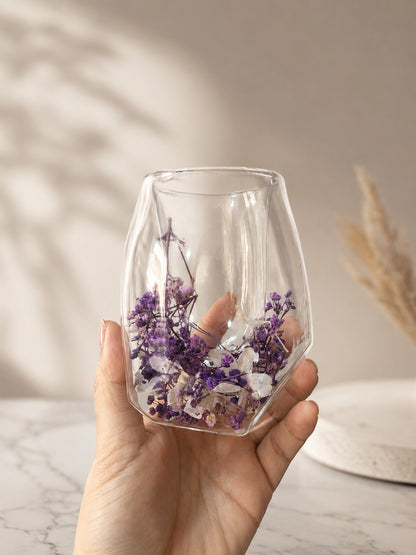 Vaso de vidrio doble pared con flores