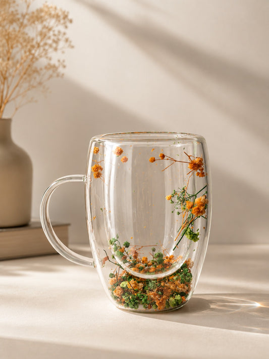 Vaso de vidrio doble pared con flores