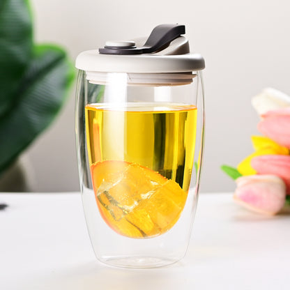 vaso de vidrio doble pared con tapa 450ml