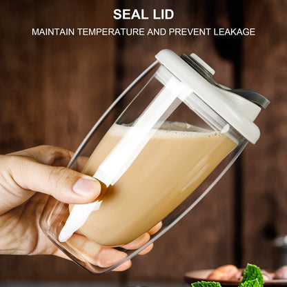 vaso de vidrio doble pared con tapa 450ml