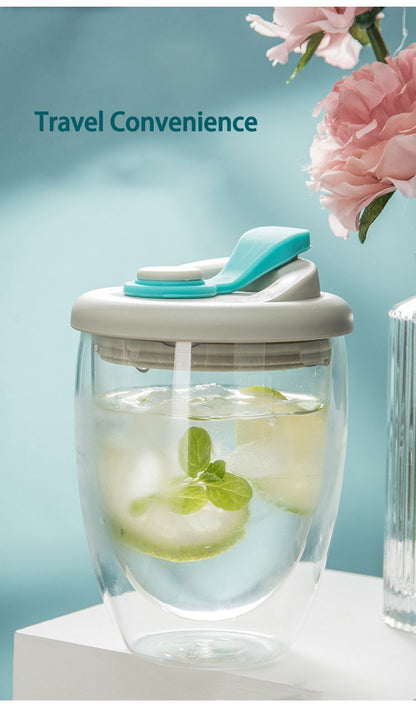 Vaso de Vidrio Doble Pared con Tapa 350ml