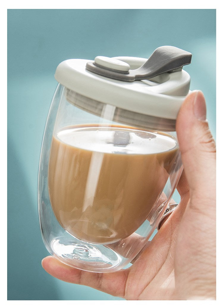 Vaso de Vidrio Doble Pared con Tapa 350ml