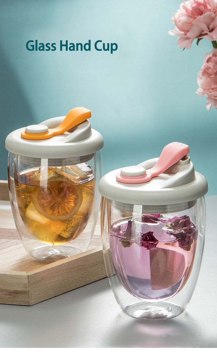 Vaso de Vidrio Doble Pared con Tapa 350ml