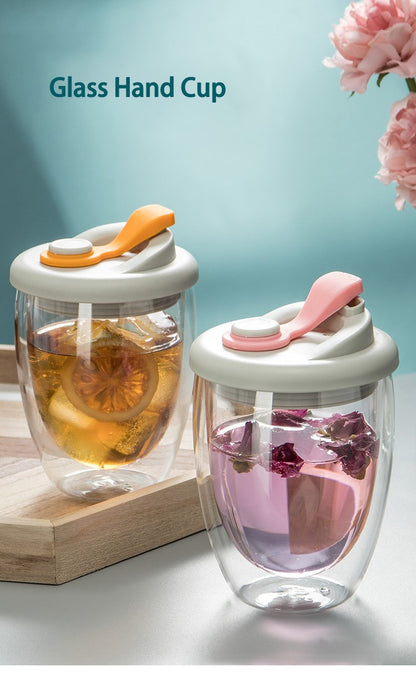 Vaso de Vidrio Doble Pared con Tapa 350ml