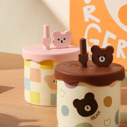 Taza cereamica Osito con Tapa y pitillo
