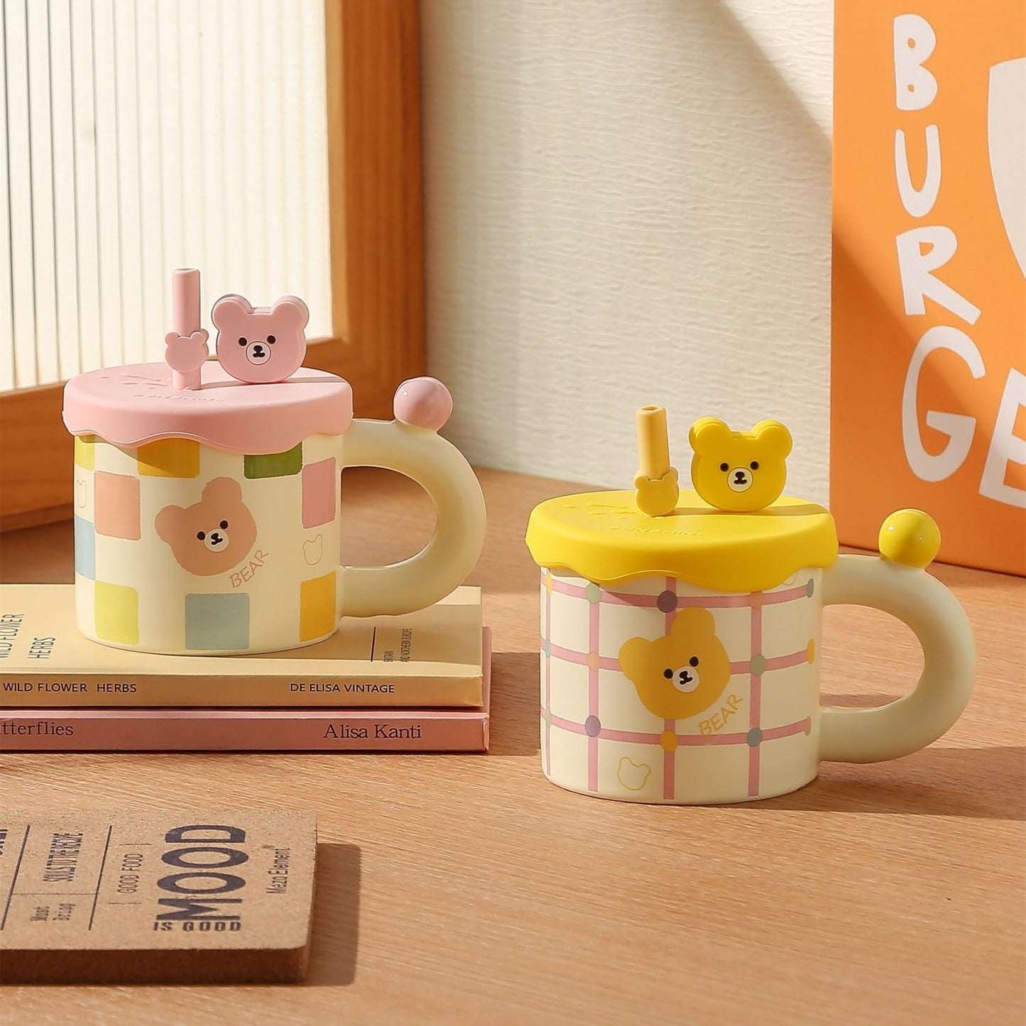 Taza cereamica Osito con Tapa y pitillo