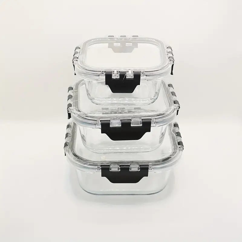 Set x3 refractarías-portacomidas de vidrio cuadrados