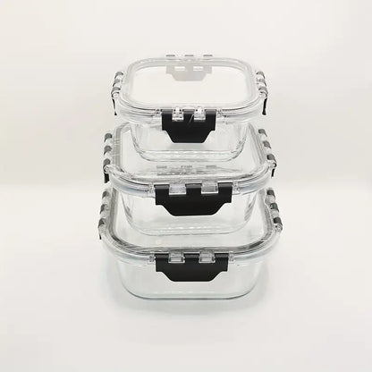 Set x3 refractarías-portacomidas de vidrio cuadrados