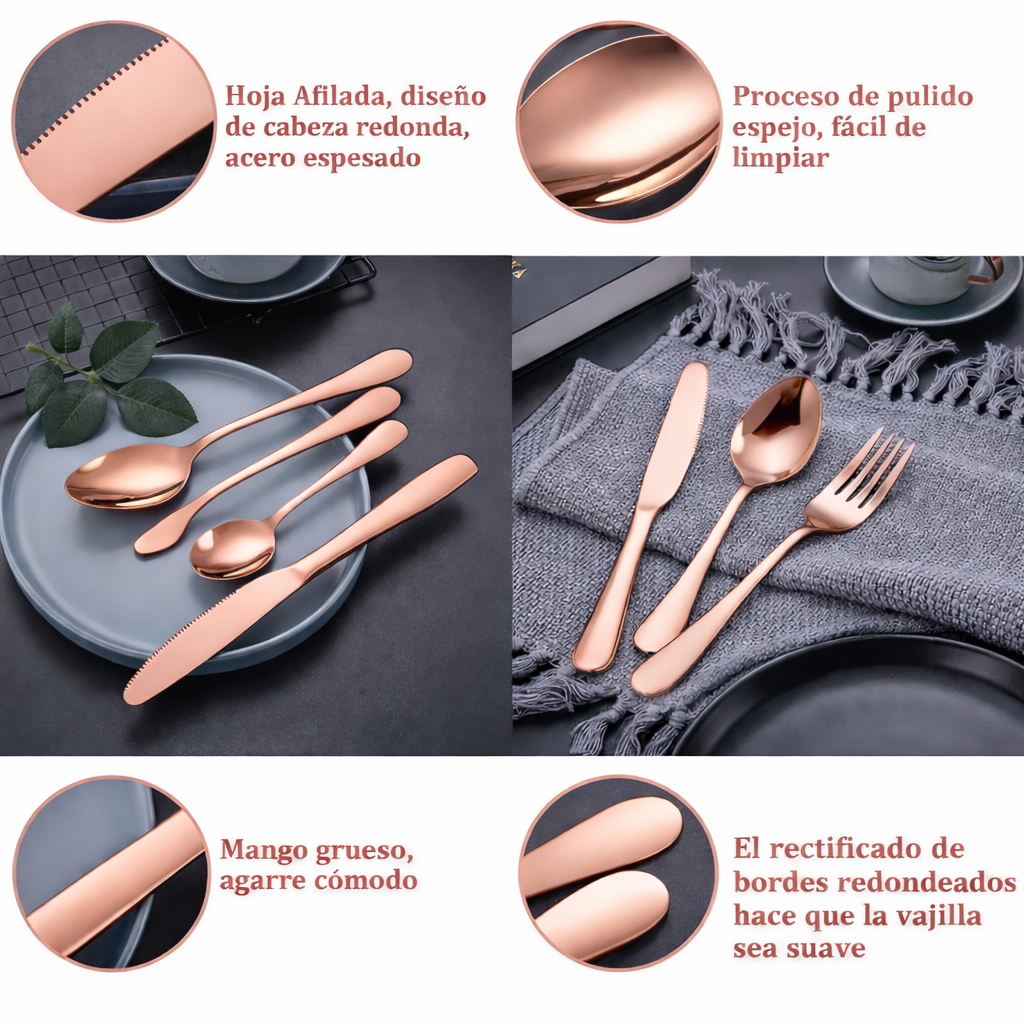 set de cubiertos rosa